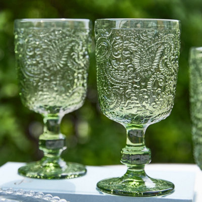 Dibor Set Of 2 Luxury Bright Green Drinking Glass Spring Summer Wine Goblets 300Ml from B&Q