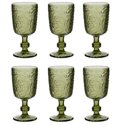 Dibor Set Of 6 Luxury Bright Green Drinking Glass Spring Summer Wine Goblets 300Ml from B&Q