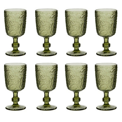 Dibor Set Of 8 Luxury Bright Green Drinking Glass Spring Summer Wine Goblets 300Ml from B&Q