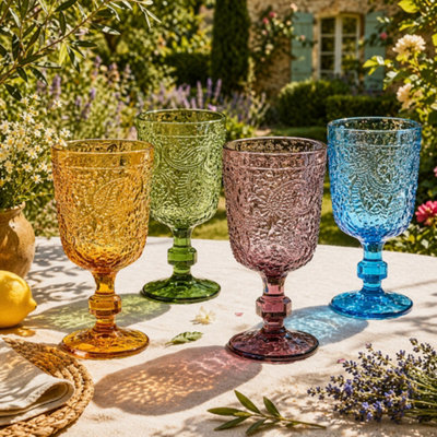 Dibor Set Of 4 Luxury Mix-Match Colourful Drinking Glass Spring Summer Wine Goblets 300Ml from B&Q