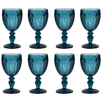 Dibor Set Of 8 Luxury Embossed Blue Drinking Glass Spring Summer Wine Goblets 280Ml from B&Q