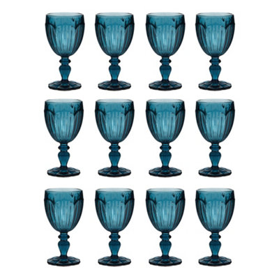 Dibor Set Of 12 Luxury Embossed Blue Drinking Glass Spring Summer Wine Goblets 280Ml from B&Q
