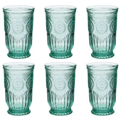 Dibor Set Of 6 Luxury Embossed Spring Summer Green Tall Drinking Glass Tumblers 330Ml from B&Q