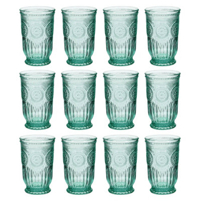 Dibor Set Of 12 Luxury Embossed Spring Summer Green Tall Drinking Glass Tumblers 330Ml from B&Q