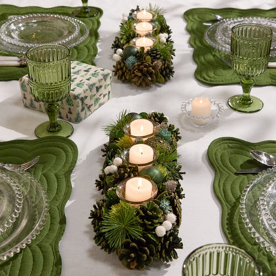 Dibor Set Of 2 Woodland Green Triple Table Centrepiece Christmas Decoration Candle Holders Tealight Holder 39Cm from B&Q