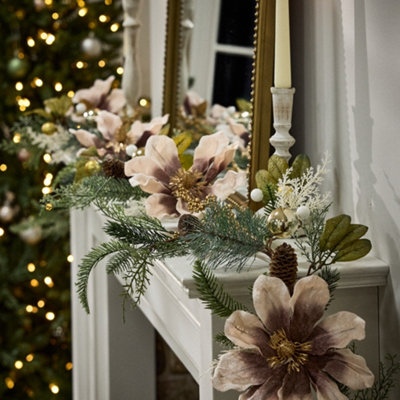 Dibor Luxury Magnolia Blush Xmas Decoration Staircase Christmas Garland 1.8M from B&Q