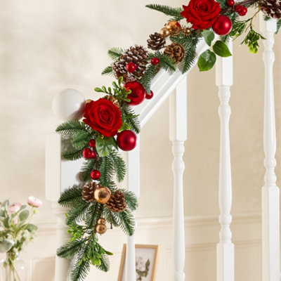Dibor Luxury Brockham Rose Xmas Decoration Staircase Christmas Garland 1.8M from B&Q