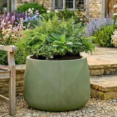 Dibor Green Large Fibreclay Symmetry Stripe Summer Outdoor Planter Plant Pot H37 X Dia55Cm from B&Q