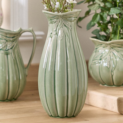 Dibor Traditional Green Ceramic Tall Table Decor Flower Vase H26 X Dia 14Cm from B&Q