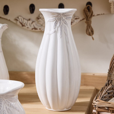 Dibor Traditional White Ceramic Tall Table Decor Flower Vase H26 X Dia 14Cm from B&Q