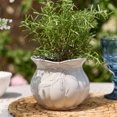 Dibor Traditional White Ceramic Table Decor Plant Pot H14 X Dia 15Cm from B&Q