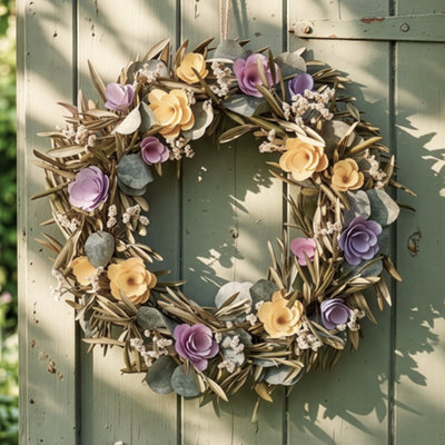 Dibor Traditional Floral Summer Door Wreath Spring Wreath 46Cm Blue/Yellow/White