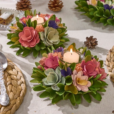 Dibor Set Of 2 Floral Colourful Table Decoration Christmas Candle Holders from B&Q