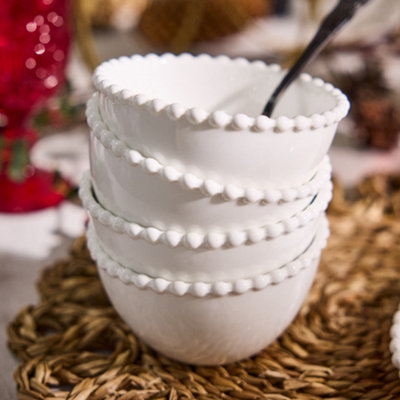 Dibor Unisex White Set Of 4 Beaded Edge Stoneware Bowls - Image 4