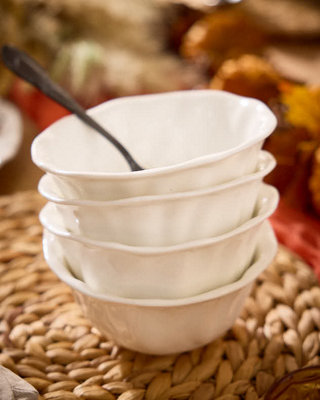 Dibor Unisex White Set Of 4 Rippled Stoneware Bowls - Image 4