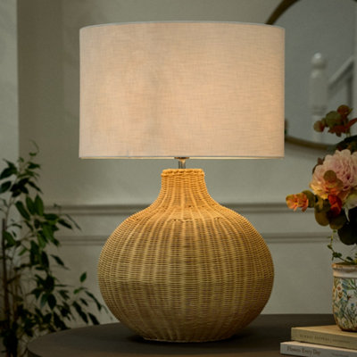 B&Q -  Traditional Style Natural Rattan Curved Bedroom Living Room Bedside Table Lamp
