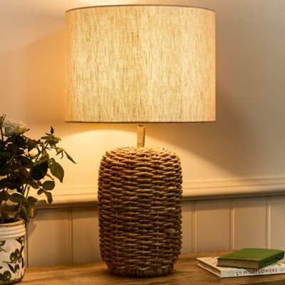 B&Q -  Traditional Style Natural Woven Rattan Tall  Bedroom Living Room Bedside Table Lamp