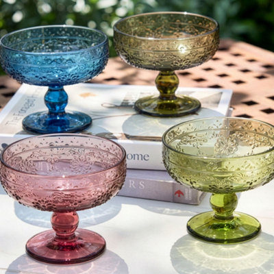 Dibor Set Of 4 Vintage Style Spring Summer Fontaine Colorful Embossed Footed Desserts Bowls Wedding Decorations Ideas from B&Q