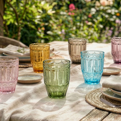 Dibor Set Of 6 Roselle Colorful Spring Summer Embossed Drinking Glass Tumblers 340Ml from B&Q