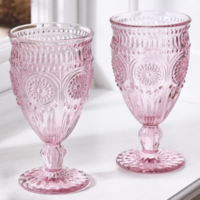 Dibor Set Of 2 Vinatge Armas Embossed Rose Spring Summer Wine Goblets Glasses 300Ml from B&Q