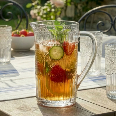 Dibor Vintage Luxury Embossed Glass Pitcher Jug Wedding Decor Glassware Jug from B&Q