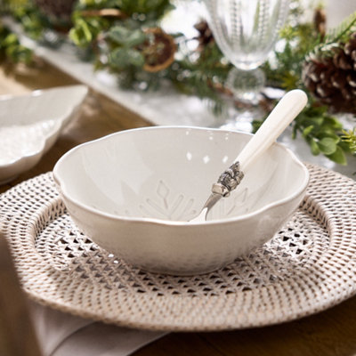 Dibor Set Of 2 Luxury White Snowflake Christmas Dinner Bowls  Dia 18Cm from B&Q