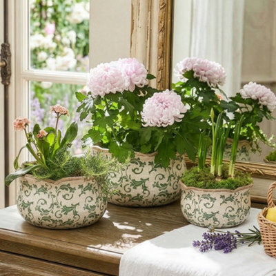 Dibor Set Of 3 Vintage Style Luxury Irina Green Botanical Pot Flower Planters from B&Q