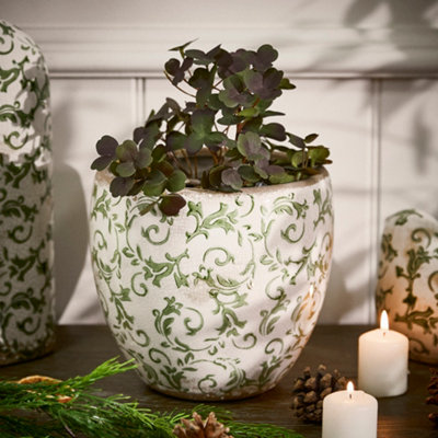 Dibor Vintage Style Luxury Irina Green Large Botanical Flower Planter H17 X Dia. 18.5Cm from B&Q