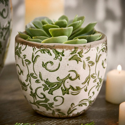 Dibor Vintage Style Luxury Irina Green Medium Botanical Flower Planter H11.5 X Dia. 13Cm from B&Q