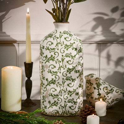 Dibor Vintage Luxury Irina Green Botanical Bottle Flower Vase H31 X W14Cm from B&Q