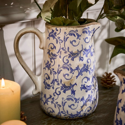 Dibor Vintage Luxury Solene Large Blue Botanical Home Decor Pitcher Jug H23 X W20Cm from B&Q
