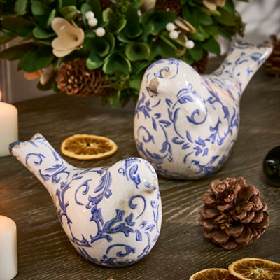 Dibor Set Of 2 Solene Blue Botanical Table Decorative Bird Ornaments from B&Q