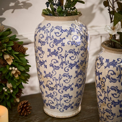 Dibor Vintage Luxury Solene Blue Large Botanical Flower Urn Vase H37 X Dia19Cm from B&Q