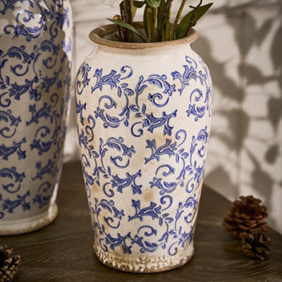 Dibor Vintage Luxury Solene Blue Small Botanical Flower Urn Vase H29 X Dia16Cm from B&Q