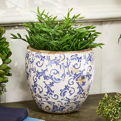 Dibor Vintage Style Luxury Solene Blue Botanical Flower Planter H17 X Dia. 18.5Cm from B&Q