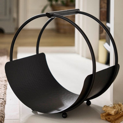 Dibor Traditional Black Round Fireplace Coal Bucket Log Holder H44 X W39Cm from B&Q