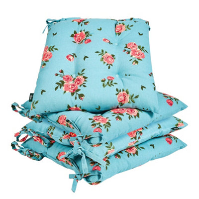 Dibor Unisex Blue Set Of 4 Floral Summer Outdoor Garden Chair Seat Pad Cushions W40 X L40cm | : 40 Cm X 40 Cm - Image 2