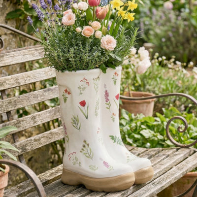 Dibor Large Patterned Flowers Indoor Outdoor Garden Welly Boots Planter Gift Idea H29.5 X W24Cm from B&Q