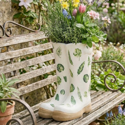 Dibor Large Patterned Leaves Indoor Outdoor Garden Welly Boots Planter Gift Idea H29.5 X W24Cm from B&Q