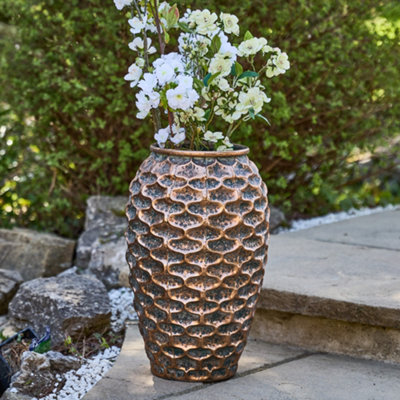 Dibor Traditional Textured Golden Large Outdoor Garden Flower Planter H44 X Dia28Cm from B&Q