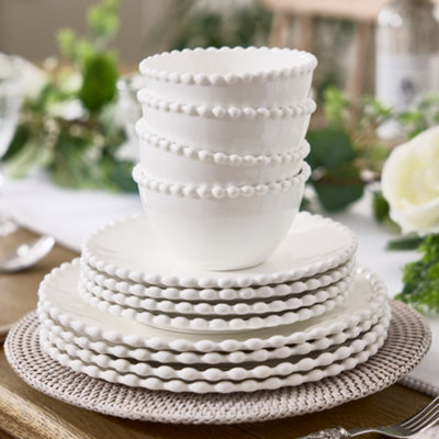 Dibor Set Of 12 Luxury Four Person Auvergne Beaded White Christmas Dinnerware Set from B&Q