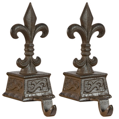 Dibor Set Of 2 Antique Brown Fleur De Lys Decorative Stocking Hook Fireplace Stocking Holder Christmas Stocking Holder