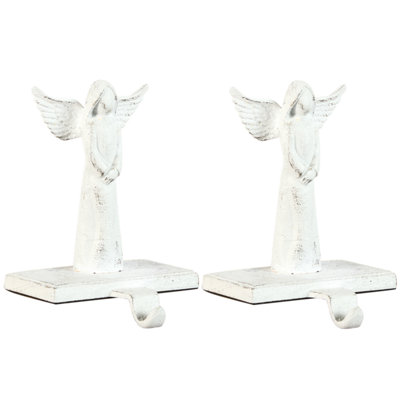Dibor Set Of 2 White Angel Decorative Stocking Hook Fireplace Stocking Holder Christmas Stocking Holder