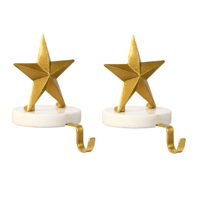 B&Q -  Set Of 2 Marble And Gold Star Decorative Stocking Hook Fireplace Stocking Holder Christmas Stocking Holder