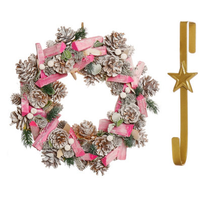 Dibor 33Cm Pastel Pink Driftwood Front Door Christmas Wreath With Star Wreath Hanger from B&Q