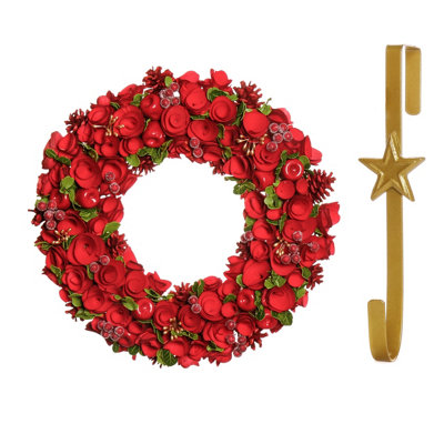 Dibor 42Cm Extra Large Red Rose Front Door Christmas Wreath With Star Wreath Hanger from B&Q