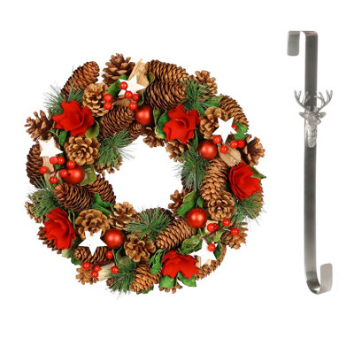 Dibor 35Cm Starry Night Front Door Christmas Wreath With Stag Wreath Hanger from B&Q