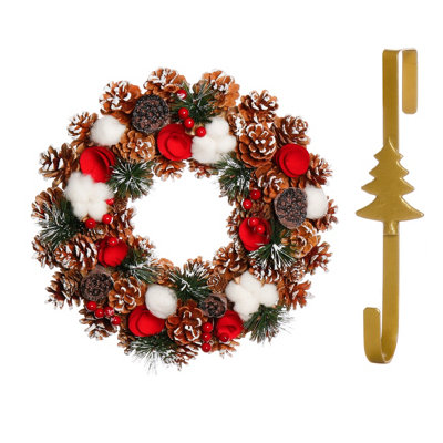 Dibor 36Cm Pinecone And Roses Front Door Christmas Wreath With Tree Wreath Hanger from B&Q
