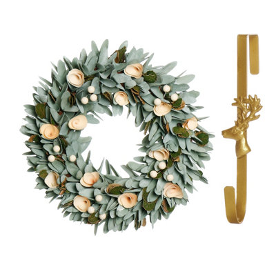 Dibor 35Cm Crocus And Berry Front Door Christmas Wreath With Deer Wreath Hanger from B&Q