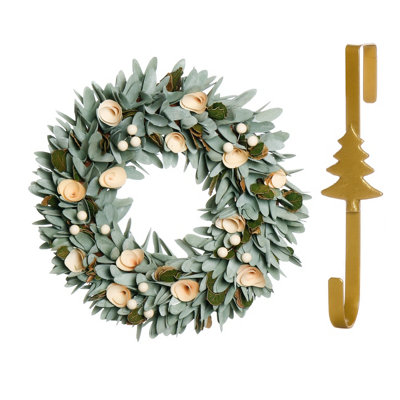 Dibor 35Cm Crocus And Berry Front Door Christmas Wreath With Tree Wreath Hanger from B&Q